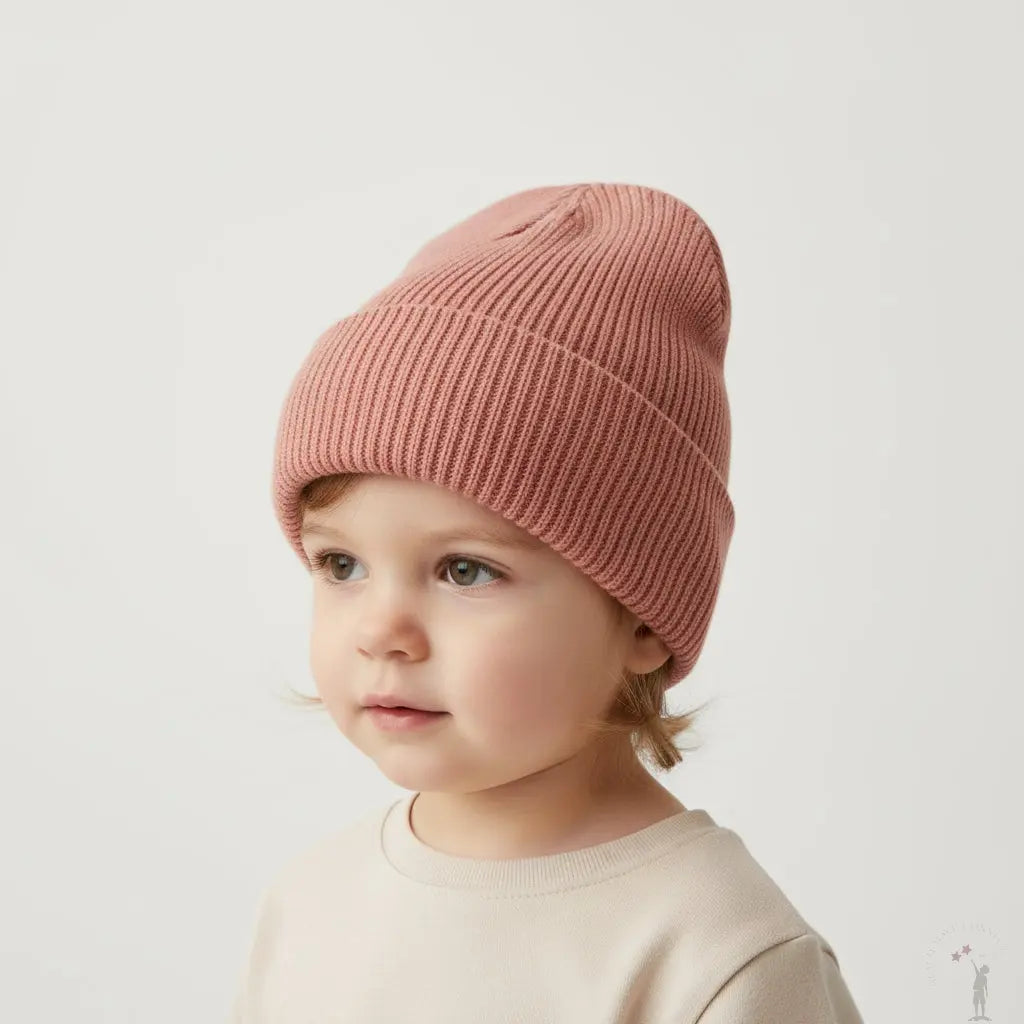 Cozy knit winter hat in pink for women — close-up of soft fabric
