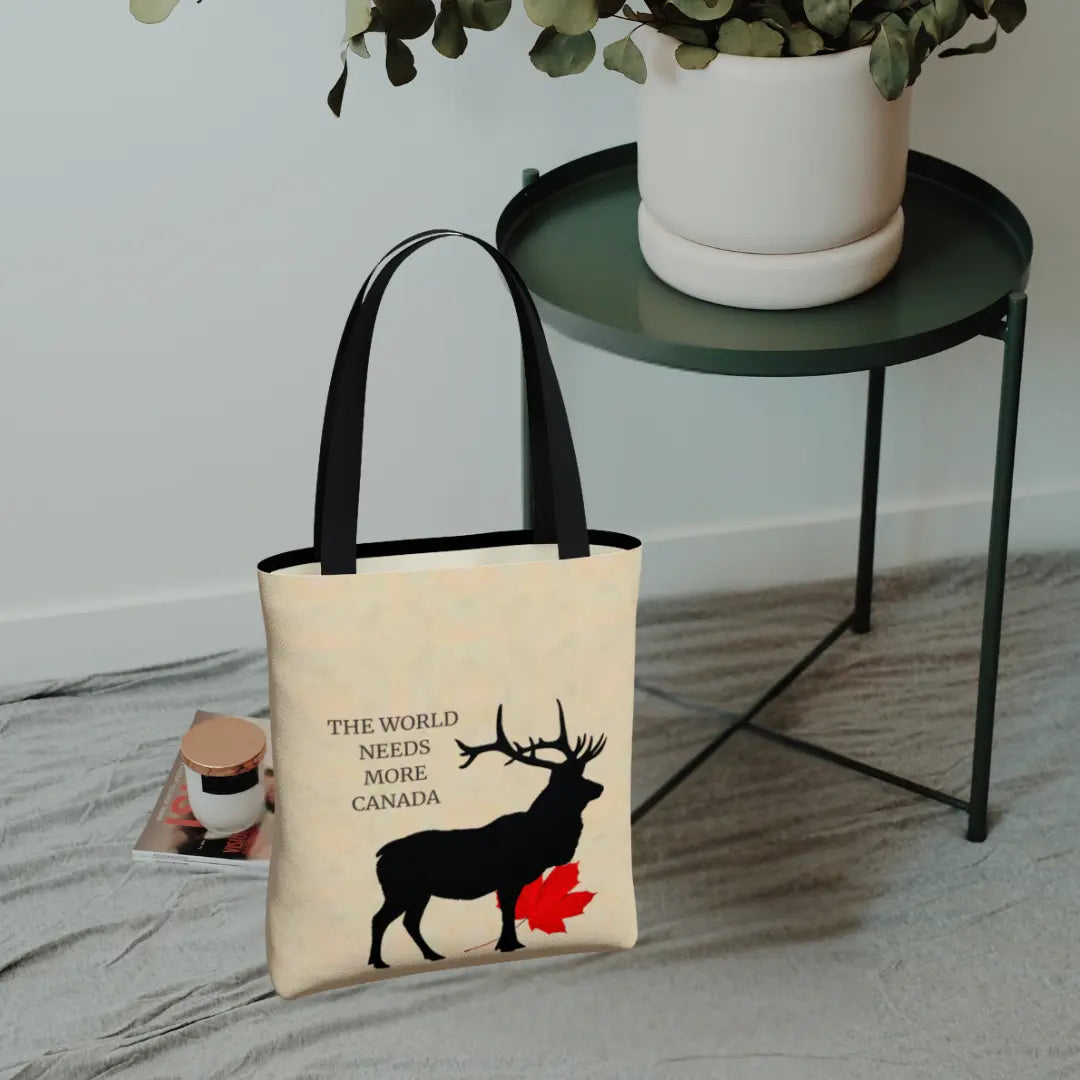 Tote featuring bold patriotic text and image showing Canadian pride.