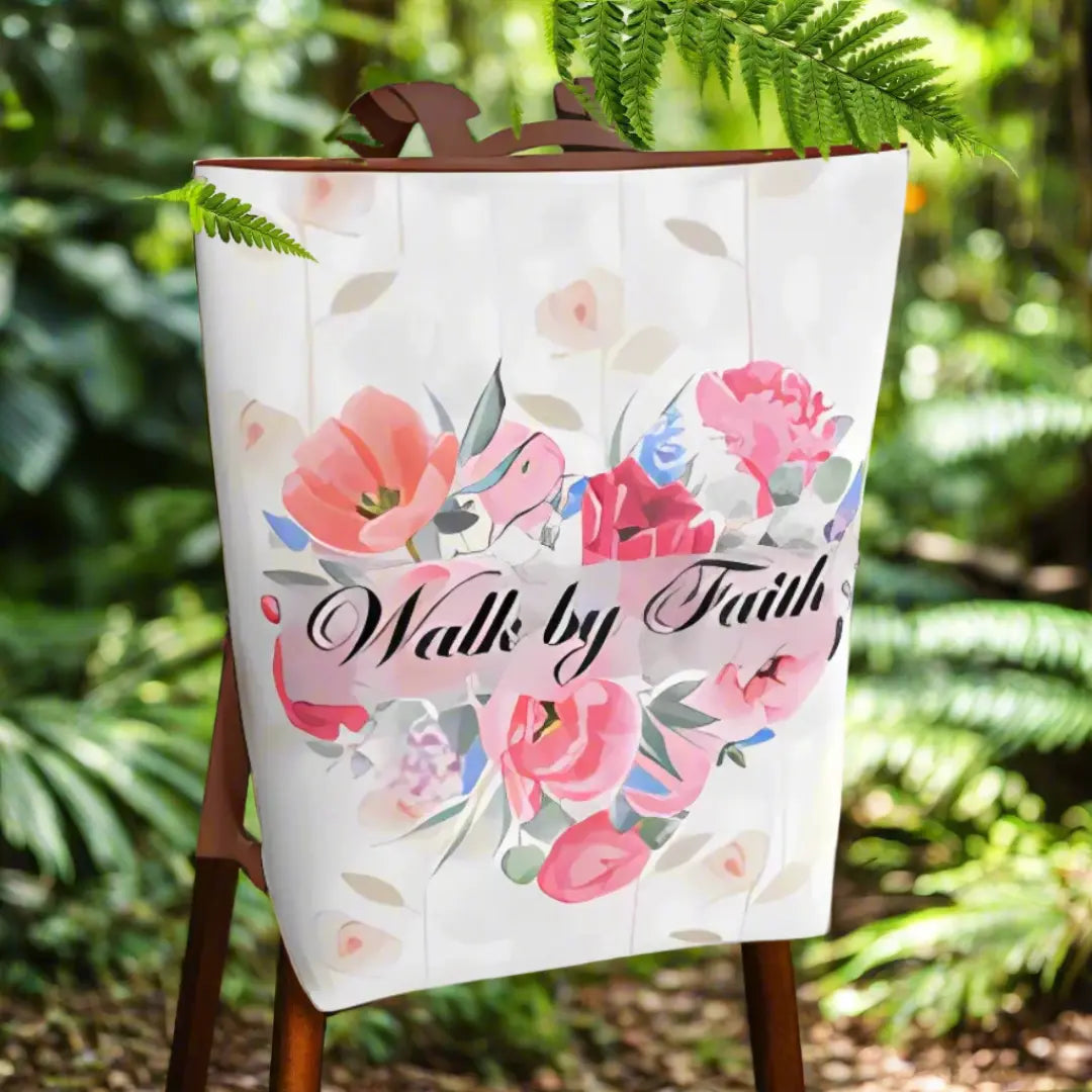 Walk by Faith Vegan Leather Christian Backpack with inspiring faith message, smooth vegan leather, and adjustable straps for comfort