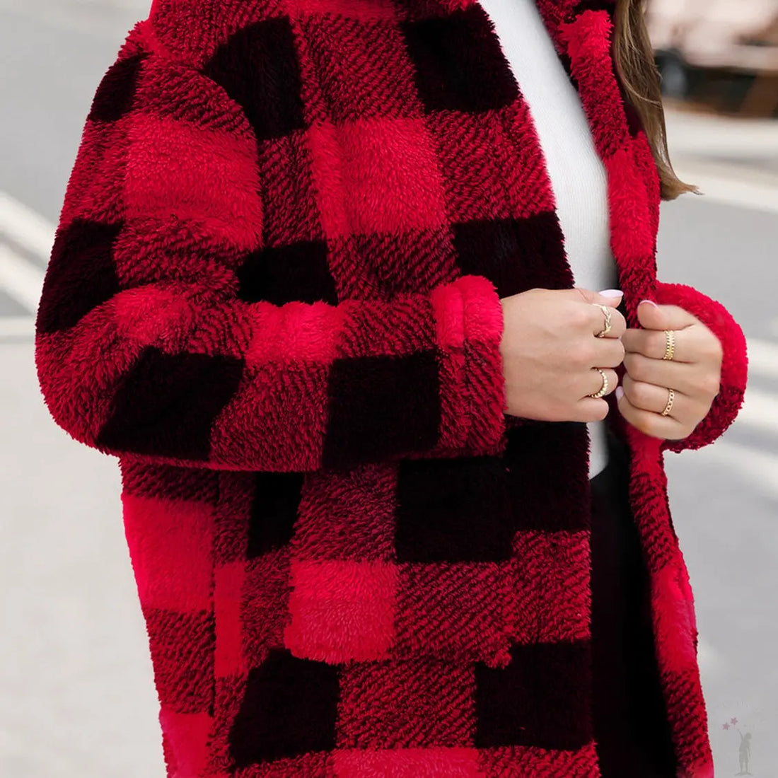 Cozy women’s fuzzy jacket button up design