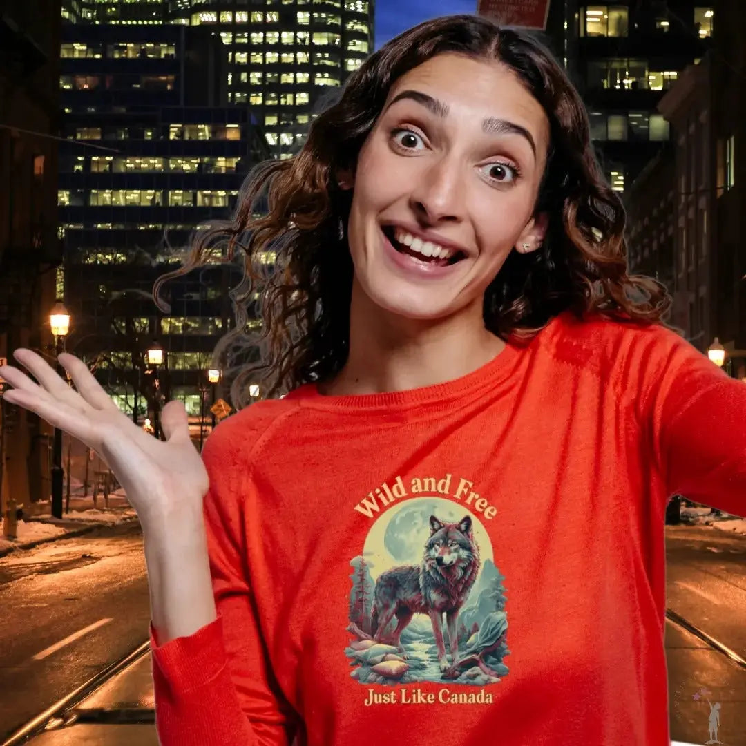 Comfortable long-sleeve T-shirt with Canada Wild and Free nature-inspired design, classic crewneck, and relaxed fit.
