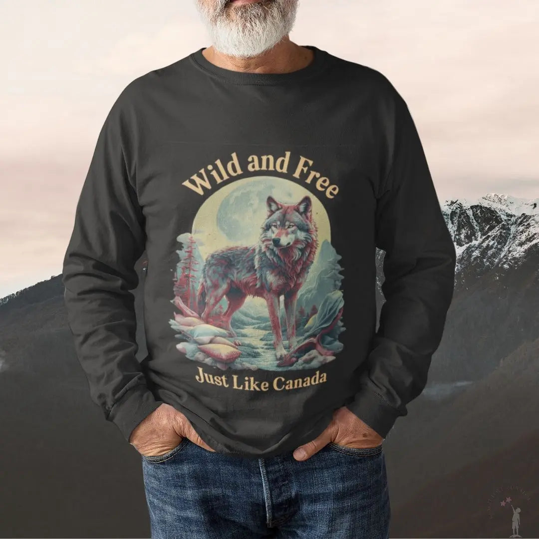 Black Canada Wild and Free graphic tee with crewneck style, soft cotton material, and relaxed unisex fit for everyday wear.