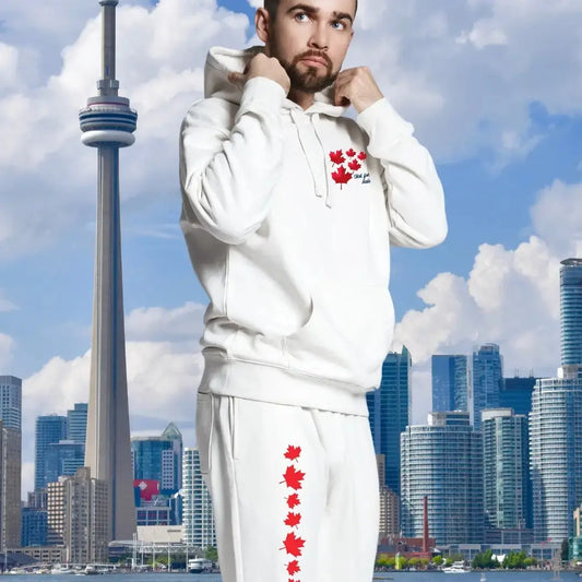 Stylish white unisex joggers from the Canada is Not For Sale collection featuring roomy pockets and durable fleece construction
