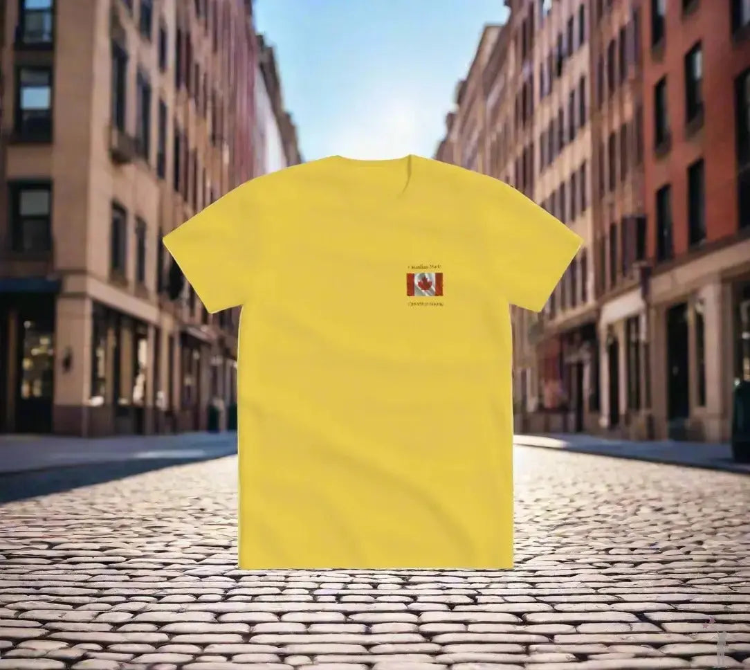 Yellow Premium unisex Canadian Made Strong shirt in durable cotton, seamless sides, and flattering fit.