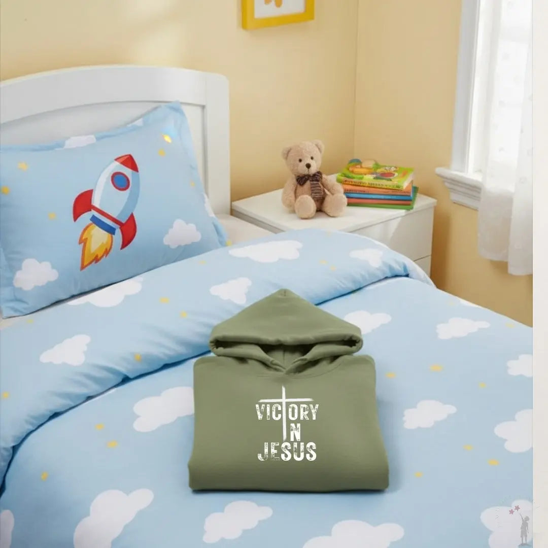 Hoodie on youth boys bed