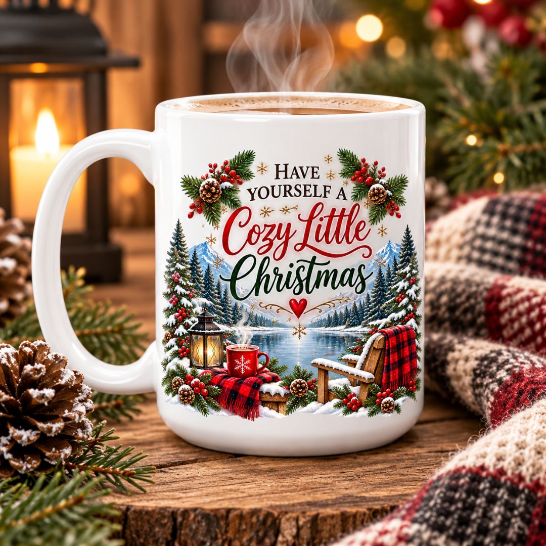 Cozy Little Christmas Mug with hot coffee