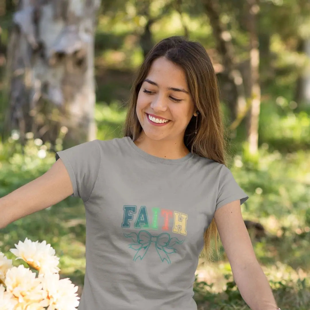 Colourful desgin faith-based t-shirt for women 