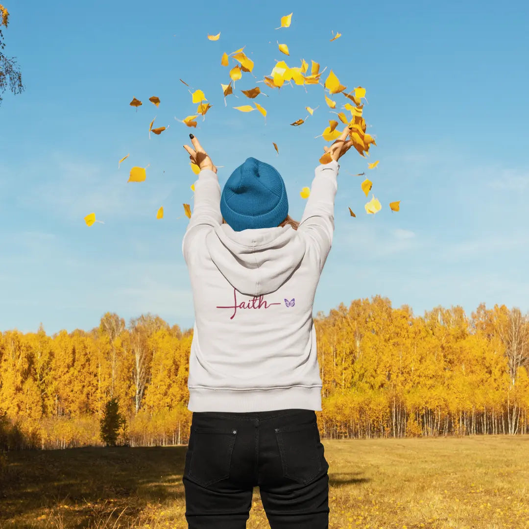 Ladies Graceful Faith Zippered Hoodie in soft cotton with full zipper, elegant style, and cozy fleece lining