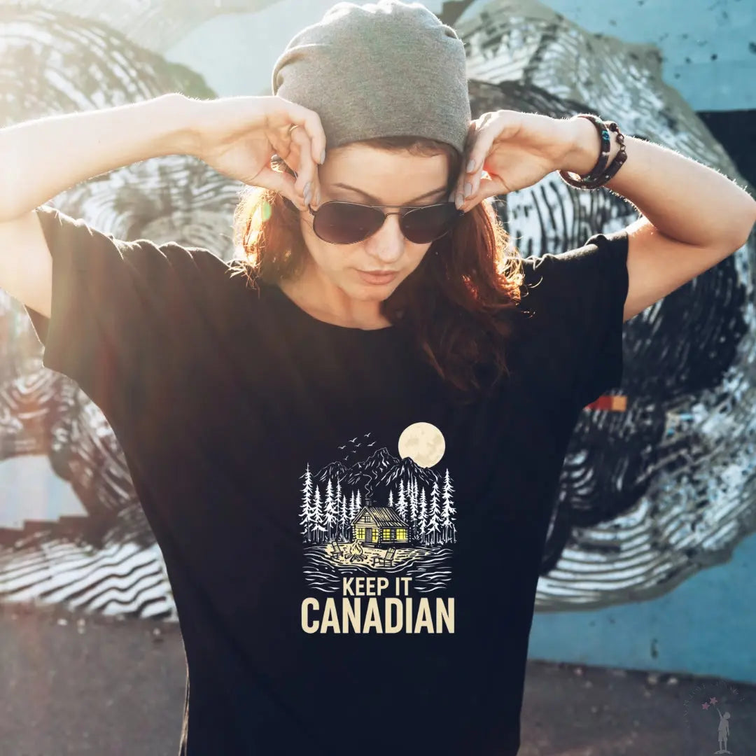 Black Keep It Canadian T-Shirt proudly made in Canada, unisex crewneck design with soft cotton fabric
