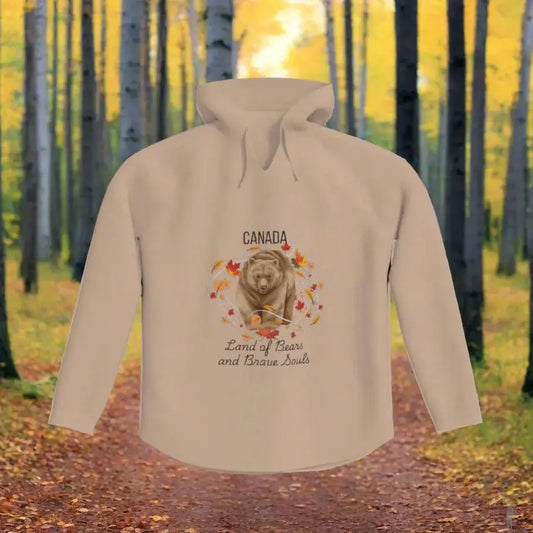 Ladies cozy hoodie inspired by Canada’s wilderness, featuring majestic bear design and comfortable fit.