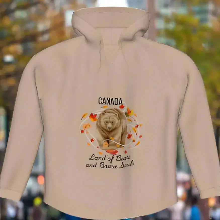 Canadian Bears and Brave Souls Hoodie for women with unique v-neck and raglan sleeves, perfect for chilly days.