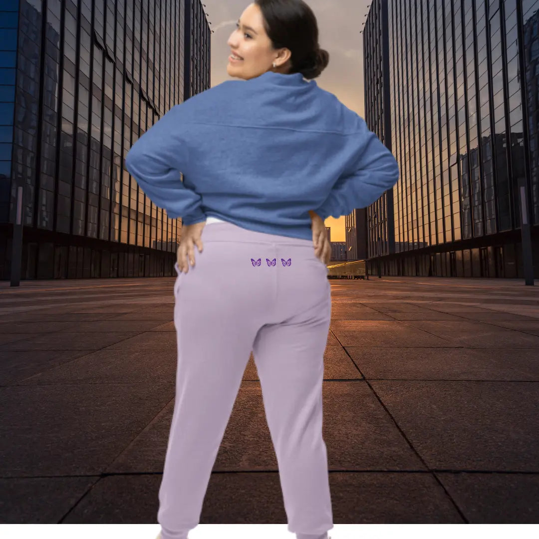 Soft Graceful Faith joggers with butterfly motif, durable DTF print, and modern flattering loungewear fit - lilac