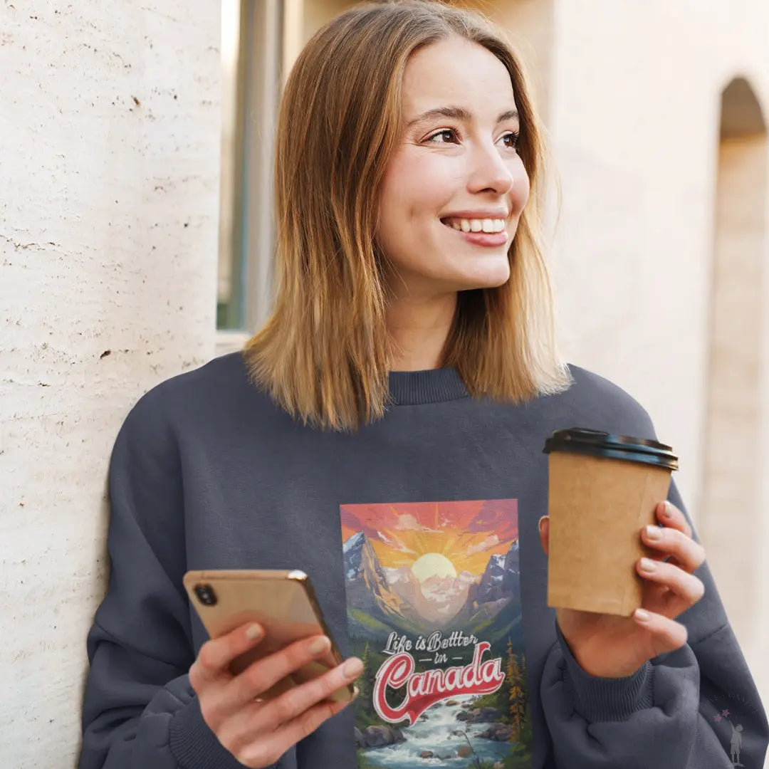 Dark Grey Canada crewneck sweatshirt colorful print from Reach Love Connect Boutique