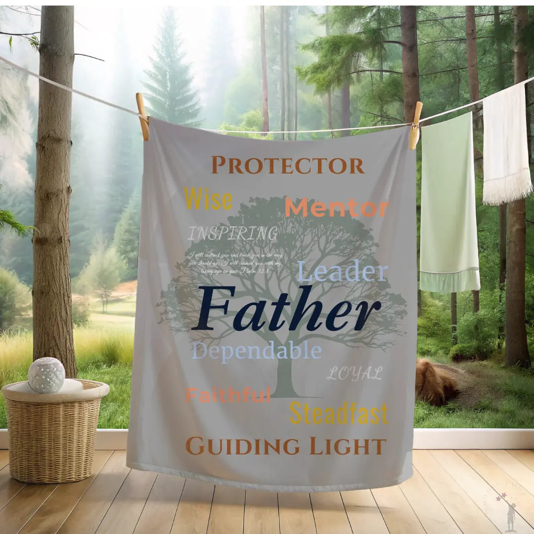 Strength & Legacy Father’s Day Blanket in premium fabric with bold text honoring dads. Limited Edition by Reach Love Connect Boutique