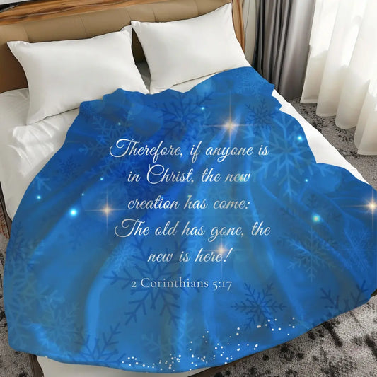 Faith-inspired New Creation blanket in blue with scripture - Limited Edition by Reach Love Connect Boutique