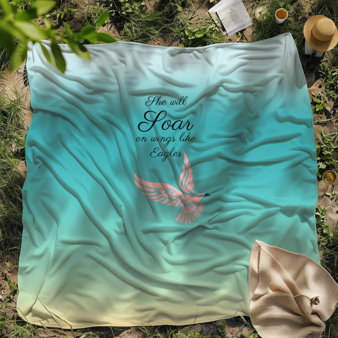 Limited Edition She Will Soar Woman’s Day Blanket by Reach Love Connect Boutique. A cozy throw featuring the words “Strength” and “Grace,” symbolizing empowerment and elegance for Women’s Day.