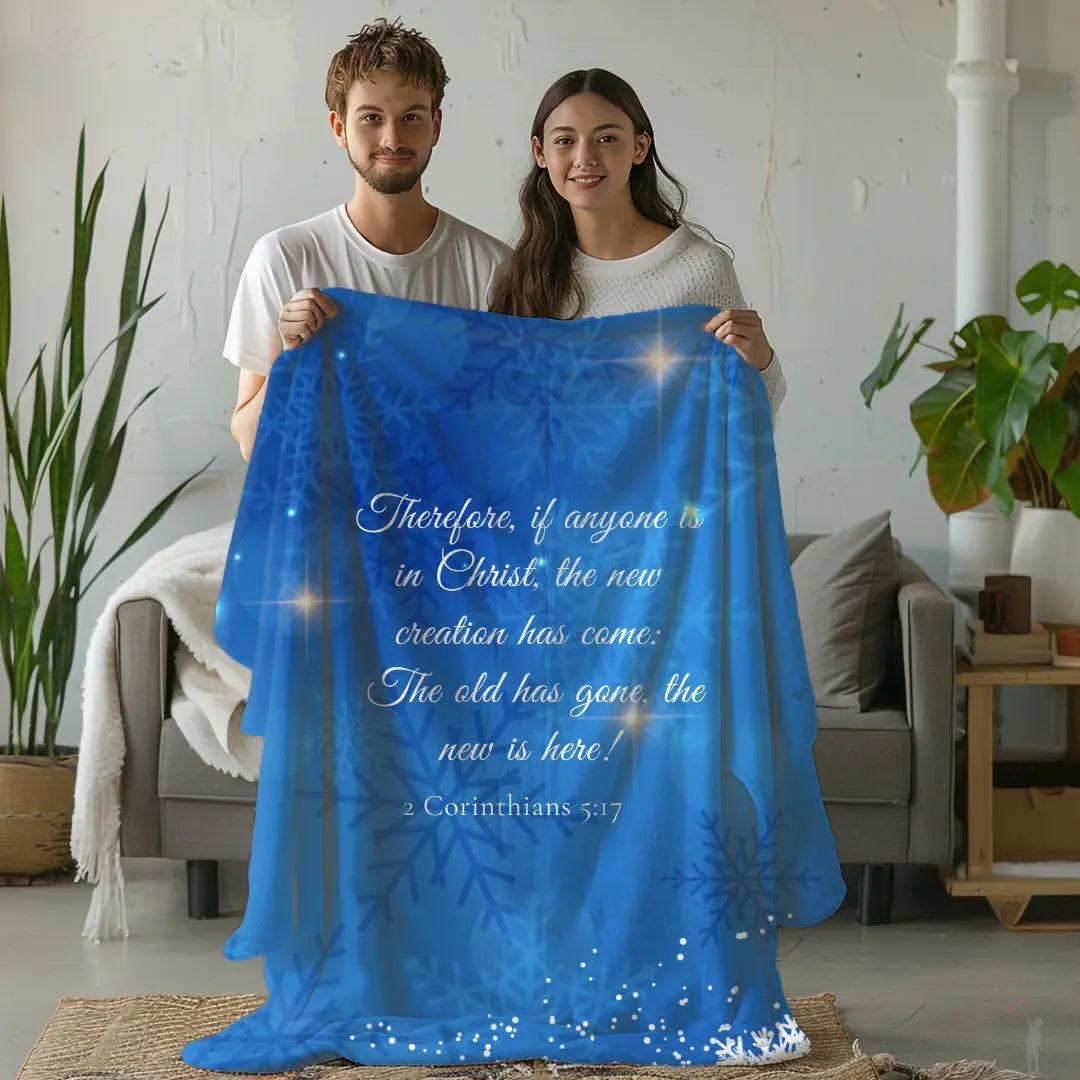 Blue Christian New Year’s blanket with snowflakes and stars - Reach Love Connect Boutique