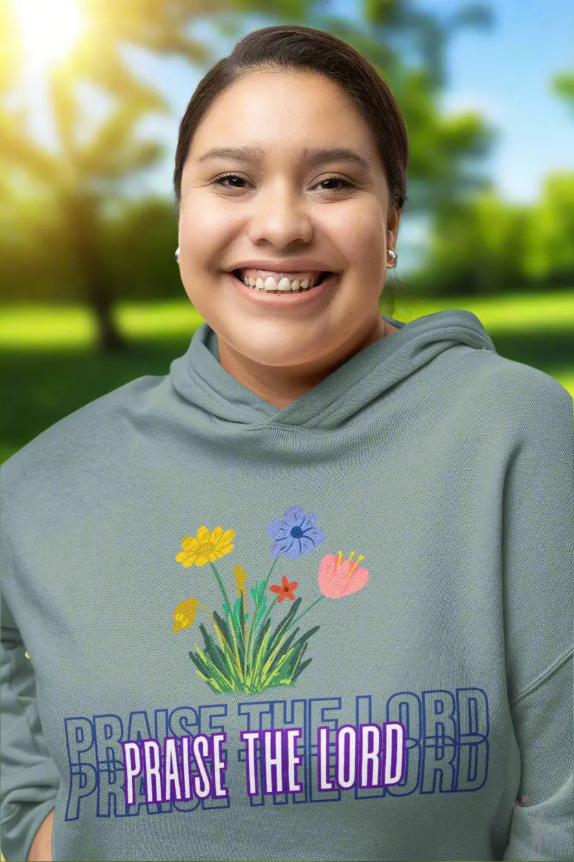 Sage Hoodie faith inspired with flowers by Reach Love Connect Boutique