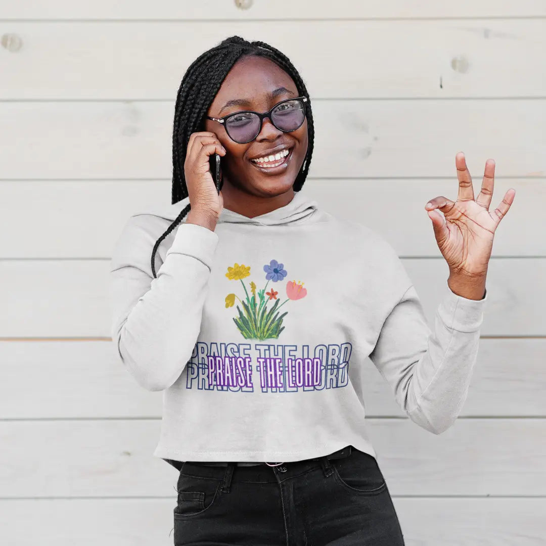 Hoodie cropped flower design - Praise & Petals from Reach Love Connect Boutique