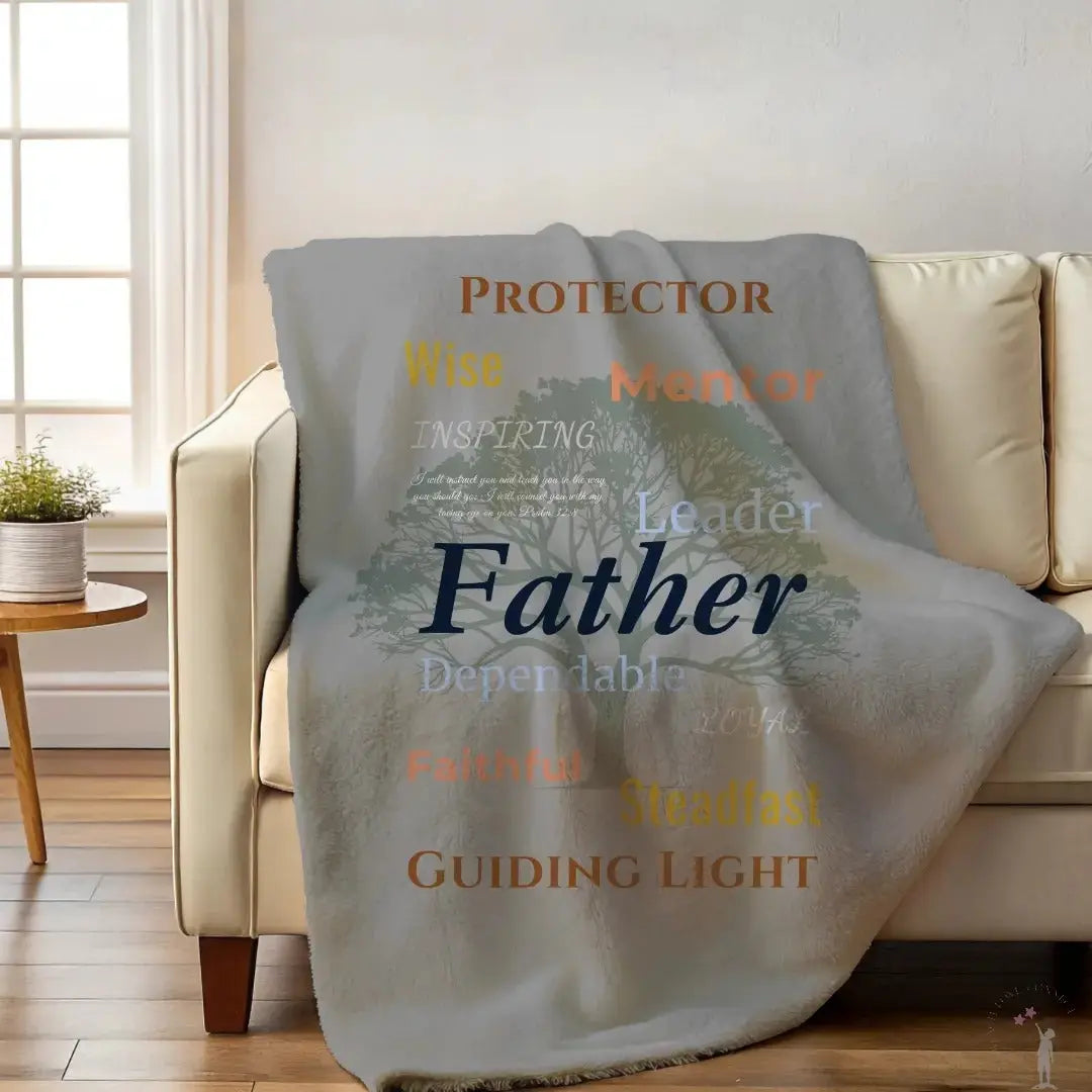 Cozy Father’s Day throw blanket with inspirational Strength & Legacy message. Design from Reach Love Connect Boutique