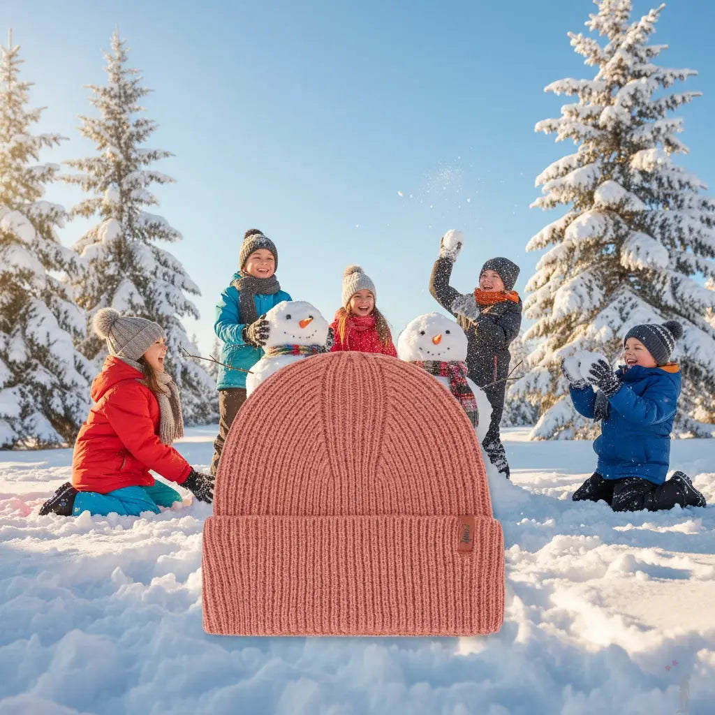 Side view of Stylish Pink Knit Hat highlighting knit detail and stretch fit