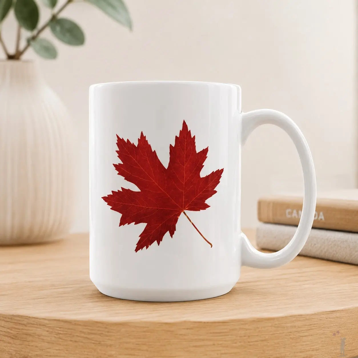 Canadian white with red maple leaf Mug Back View